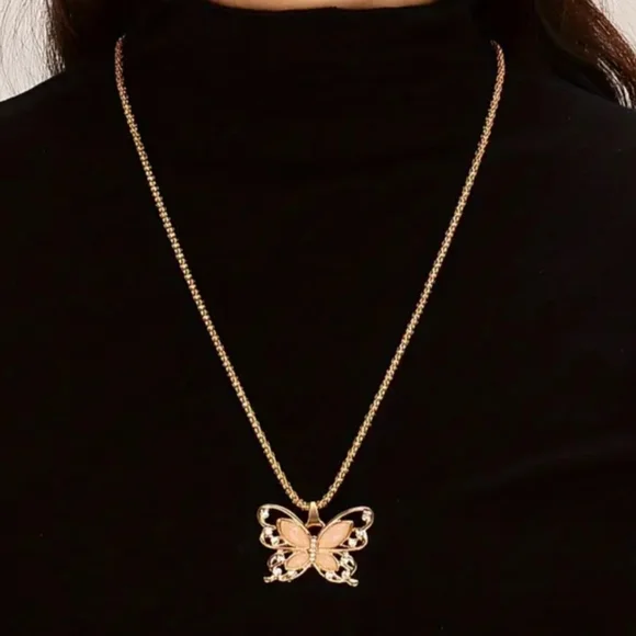 Rose Gold Opal Butterfly Pendant Necklace - Picture 5 of 6